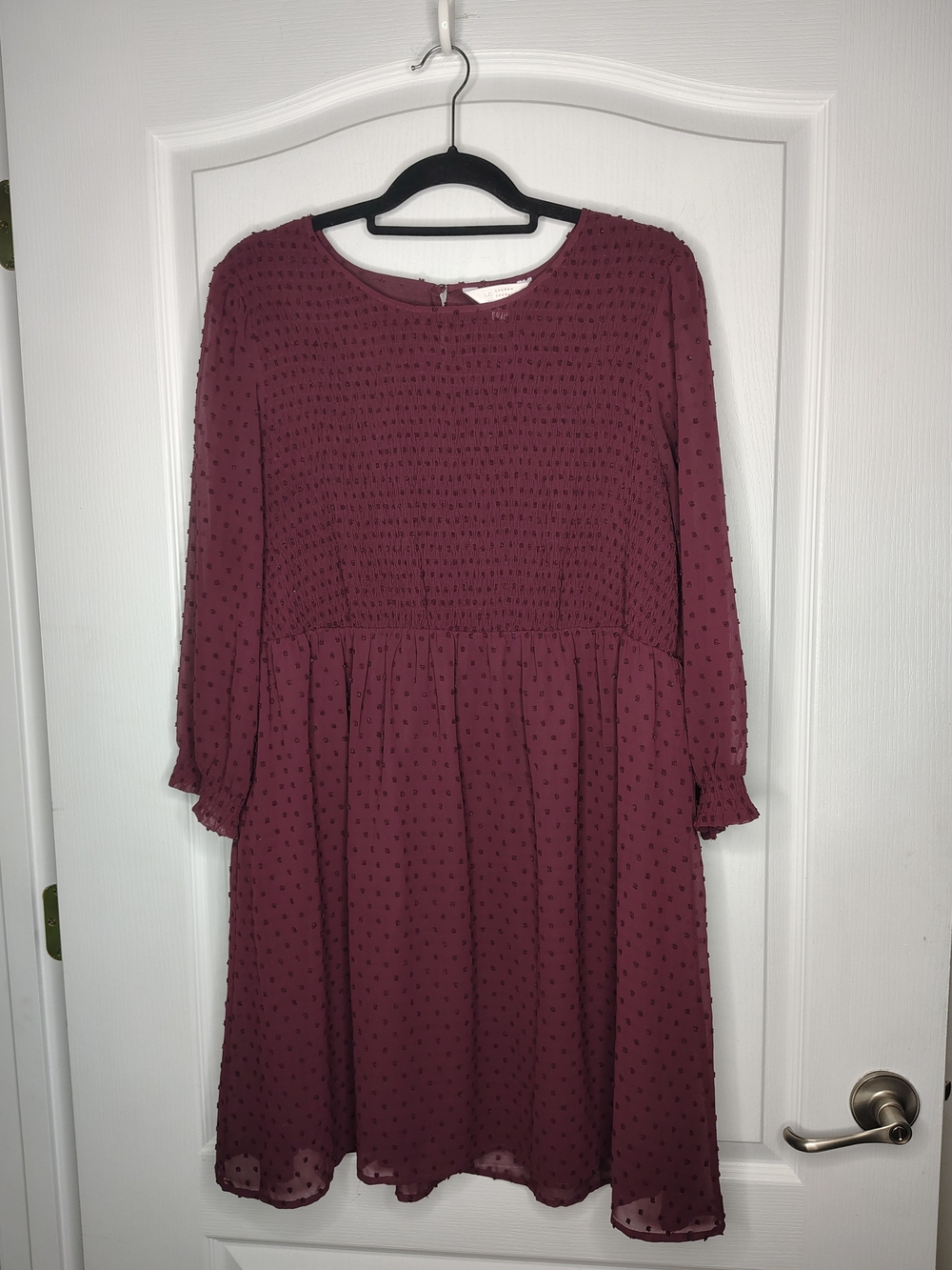 LC Lauren Conrad Plum Swiss Dot Long Sleeve Smocked Dress